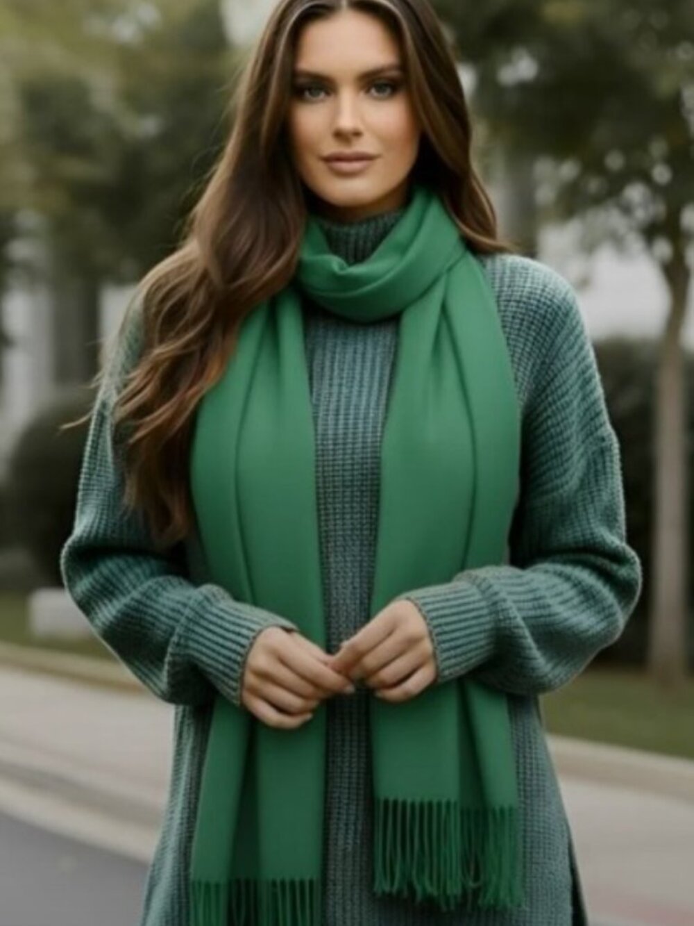 Oussum Women's Winter Viscose Scarf (Green) + Clochette - Picture 6 of 7